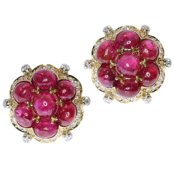 Estate Vintage ruby and diamond earrings with over 14 crt of untreated rubies